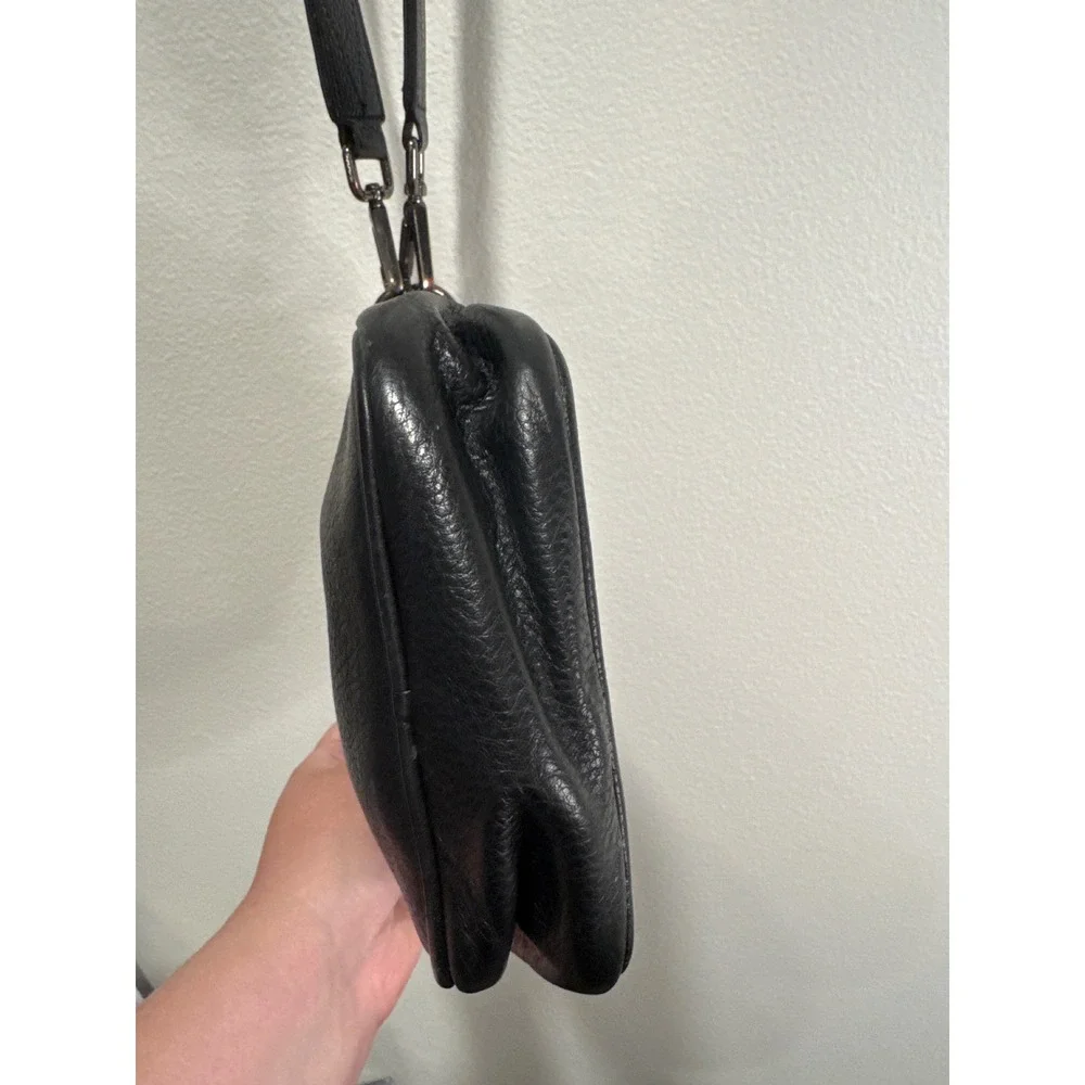 Champs Black Pebbled Leather Crossbody Bag Small Travel Messenger Pouch